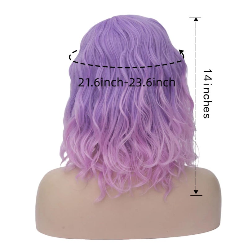 Cying Lin Short Bob Wavy Fun Wig Ombre Pink Purple Wig For Women Colorful Wigs Cosplay Halloween Wigs Heat Resistant Bob Party Wig Include Wig Cap(Pink Purple) - Image 4